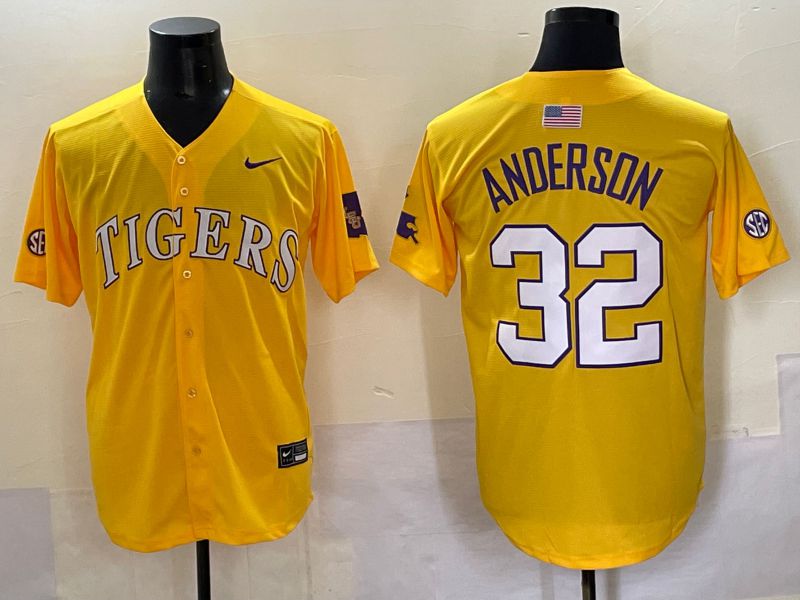 Men 2025 LSU Tigers #32 Anderson Yellow Joint Name Nike NCAA Jersey style 1->ncaa teams->NCAA Jersey